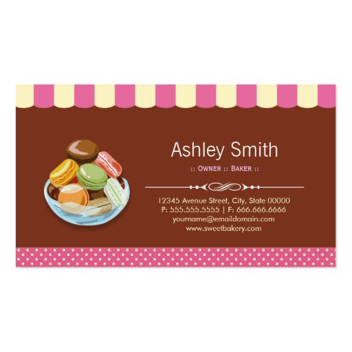 Custom French Parisian Macarons Macaroon Store Business Cards (back side)