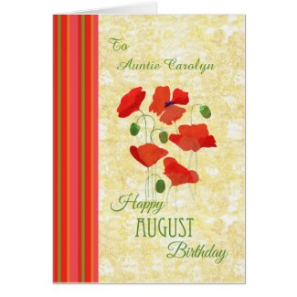 Custom Front August Birthday Card, Poppies