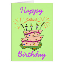 Custom Fun Happy Birthday Cake Fireworks Candles Cards