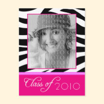 CUSTOM Funky Pink Zebra Graduation Announcement postcards
