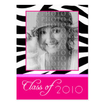 CUSTOM Funky Pink Zebra Graduation Announcement Postcard