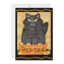 Custom Funny Black Cat Halloween Party Invitation by jamiecreates1 Custom Funny Black Cat Halloween Party Invitation
