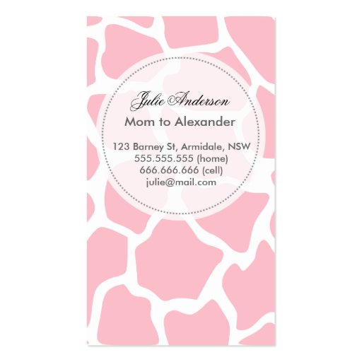 Custom giraffe mommy card business card templates (front side)