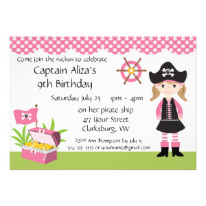Custom Girl Pirate Birthday Party Custom Invites