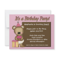 Custom Girl's Birthday Party, Pink Bear Cupcake Custom Invite