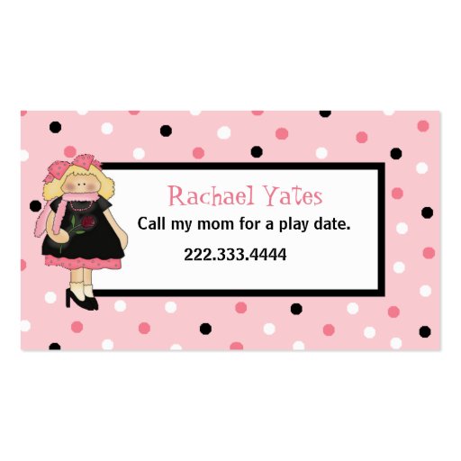 Custom Girl's Play Date Enclosure Card Business Card (front side)