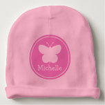 Custom girly pink baby hats with butterfly design baby beanie