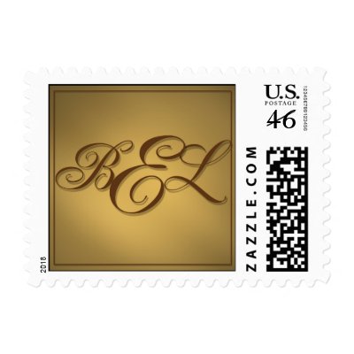 Custom Gold and Brown Monogram Postage by perfectpostage