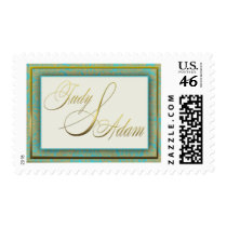 Custom Gold and Turquois postage stamps