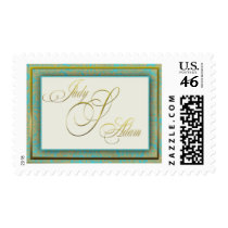 Custom Gold and Turquois postage stamps