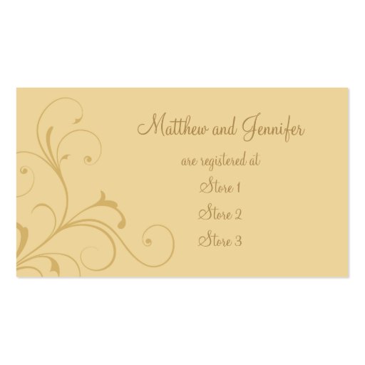 Custom Golden Yellow Wedding Gift Registry Cards Business Card Template (front side)