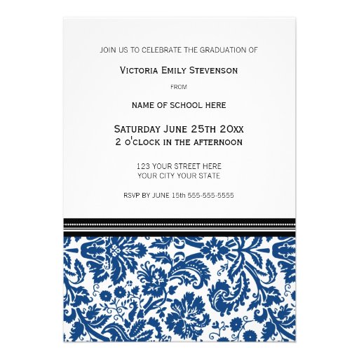 Custom Graduation Party Invitation Blue Black