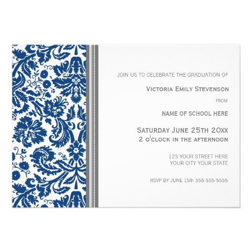 Custom Graduation Party Invitation Blue Gray