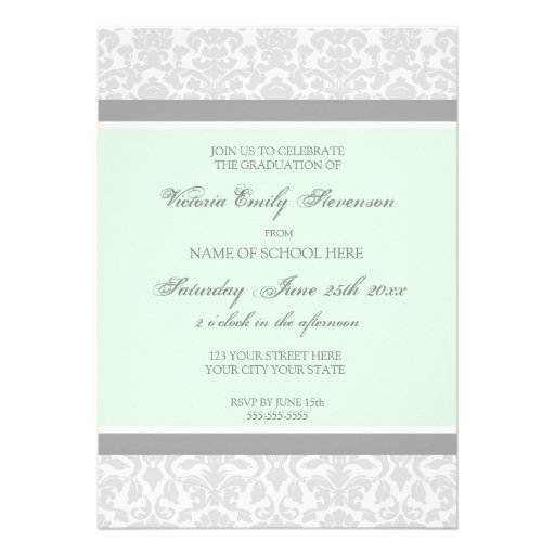 Custom Graduation Party Invitation Card Mint Gray