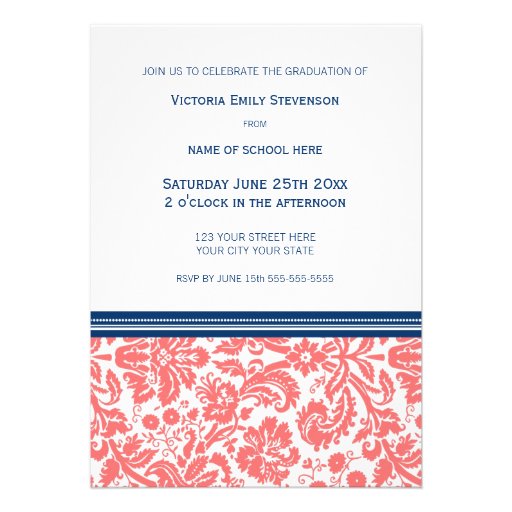 Custom Graduation Party Invitation Coral Blue