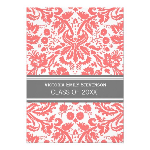 Custom Graduation Party Invitation Coral Gray