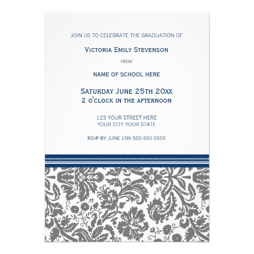 Custom Graduation Party Invitation Grey Blue