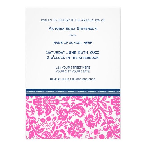 Custom Graduation Party Invitation Pink Blue