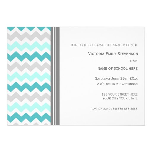 Custom Graduation Party Invitation Teal Chevron