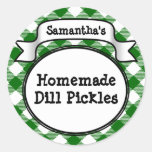 Custom Green Gingham Pickle Jar/Lid Label Sticker