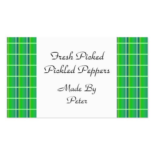 Custom Green Plaid with White Stripes Food Tag Business Card Templates (front side)