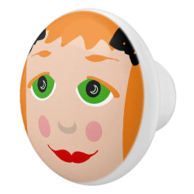 Custom Hair Color Big Eyes Cartoon Girl Kids Ceramic Knob