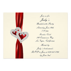 Custom Heart Red Ribbon Bachelorette Party Invite