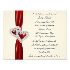 Custom Hearts Red Ribbon Bridal Shower Invitation