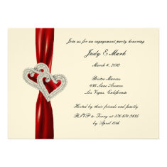 Custom Hearts Red Ribbon Engagement Party Invite