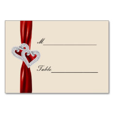 Custom Hearts Red Ribbon Place Card Table Card