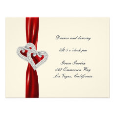 Custom Hearts Red Ribbon Reception Card