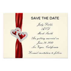 Custom Hearts Red Ribbon Save The Date Card