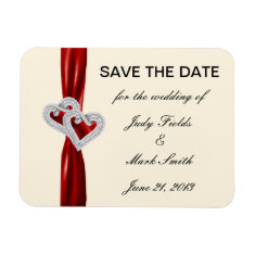 Custom Hearts Red Ribbon Save The Date Magnet