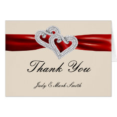 Custom Hearts Red Ribbon Thank You Card