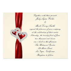 Custom Hearts Red Ribbon Wedding Invitation