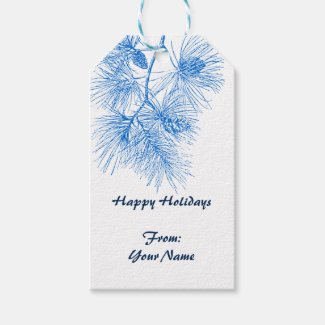 Custom Holiday Blue White Pine Pattern Gift Tag