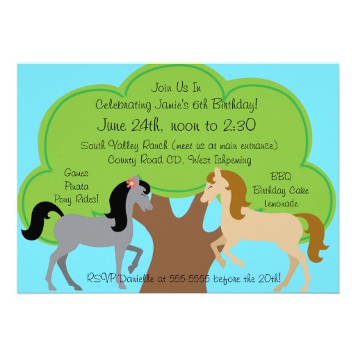 Custom I Love Horses Birthday 5x7 Invitation