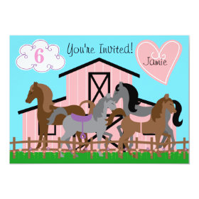 Custom I Love Horses Birthday 5x7 Invitation 5