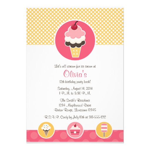 Custom Ice Cream Cone Birthday Party Invitations