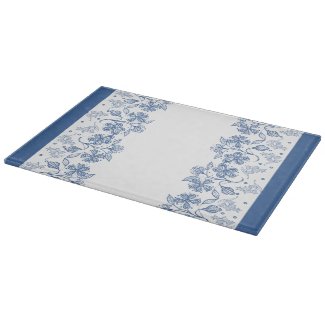 Custom Indigo Blue Floral Border Cutting Board