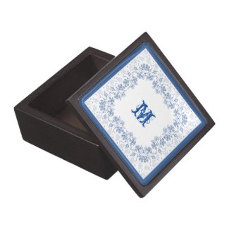 Custom Indigo Blue Floral Border Jewelry Box Premium Gift
Box
