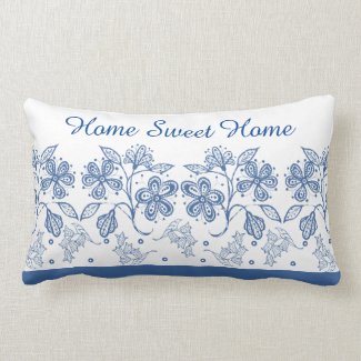 Custom Indigo Blue Floral Border Lumbar Pillow