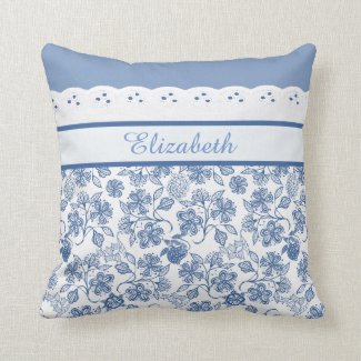Custom Indigo Floral Faux Lace Pillow or Cushion