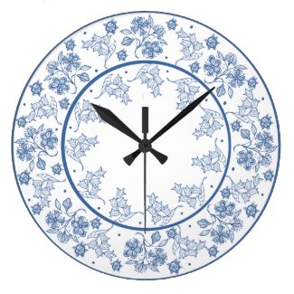 Custom Indigo on White Floral Border Wall Clock
