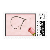 Custom initial F with pink rose stamps