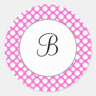 Custom Initial White Polka Dots on Pink Sticker
