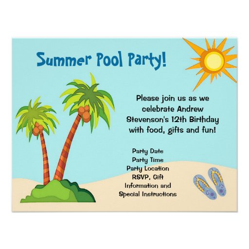 Custom Invitation, Summer Pool Party Theme Or