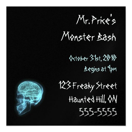 CUSTOM INVITES - Blue Neon Side View X-ray Skull