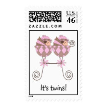 Custom It's twins! Chic Pink & Brown Postage Stamp