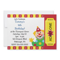 Custom Kids Clown Birthday Party Invitations